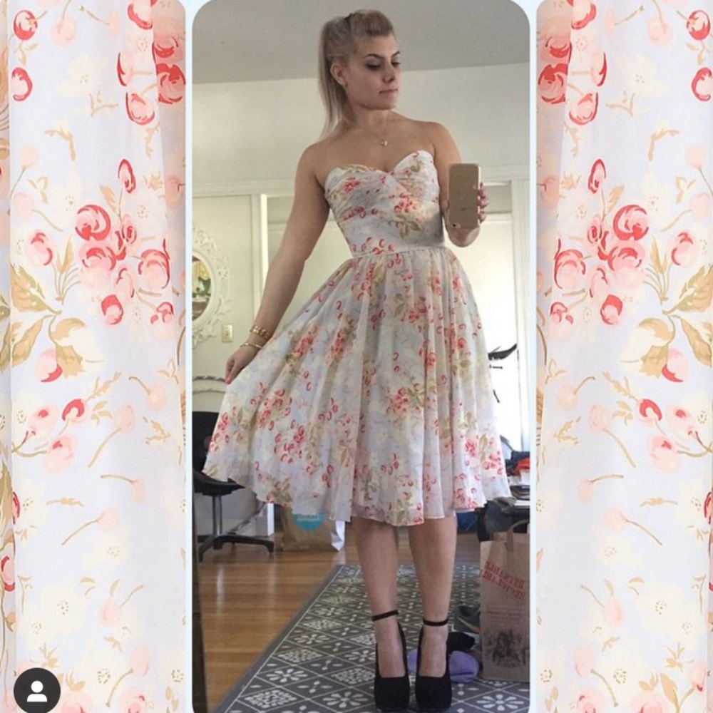 Sweetheart strapless floral dress - S